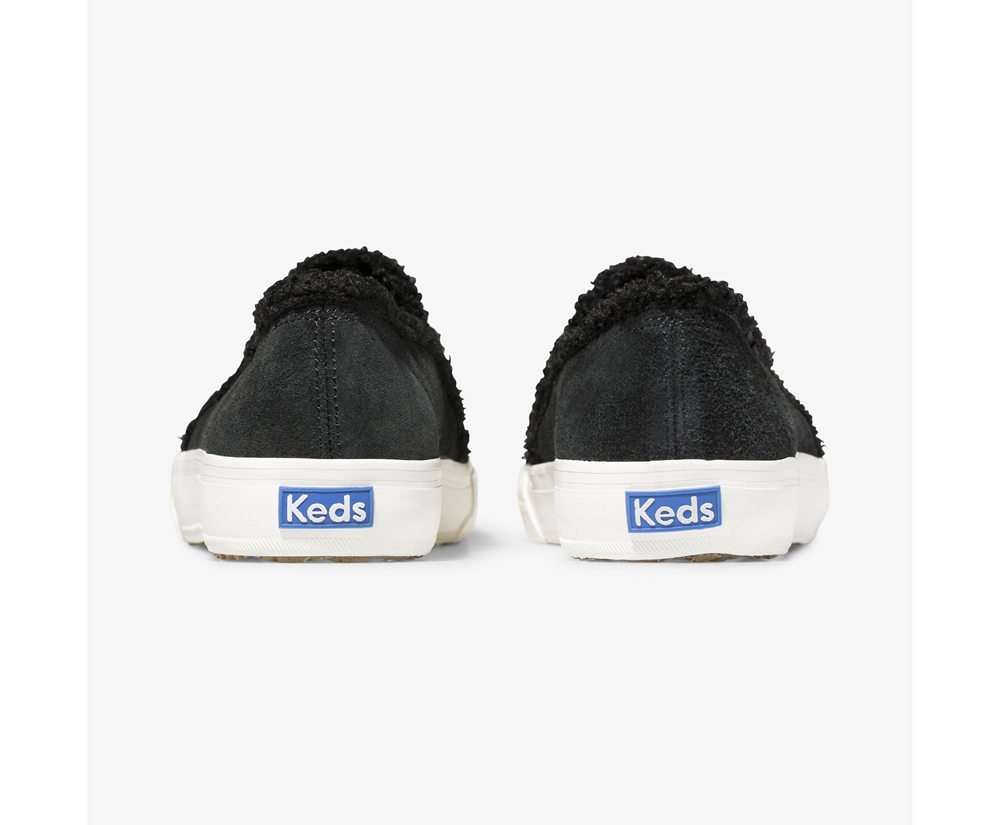 Keds Slip Ons Black - Double Decker Suede Faux Shearling - Womens VGSETR-956